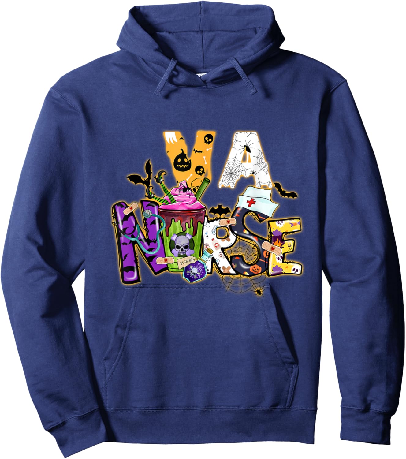 Va Nurse Witch Vintage Halloween Shirt Funny Va Nursing Rn Hoodie - Hoodie | Navy