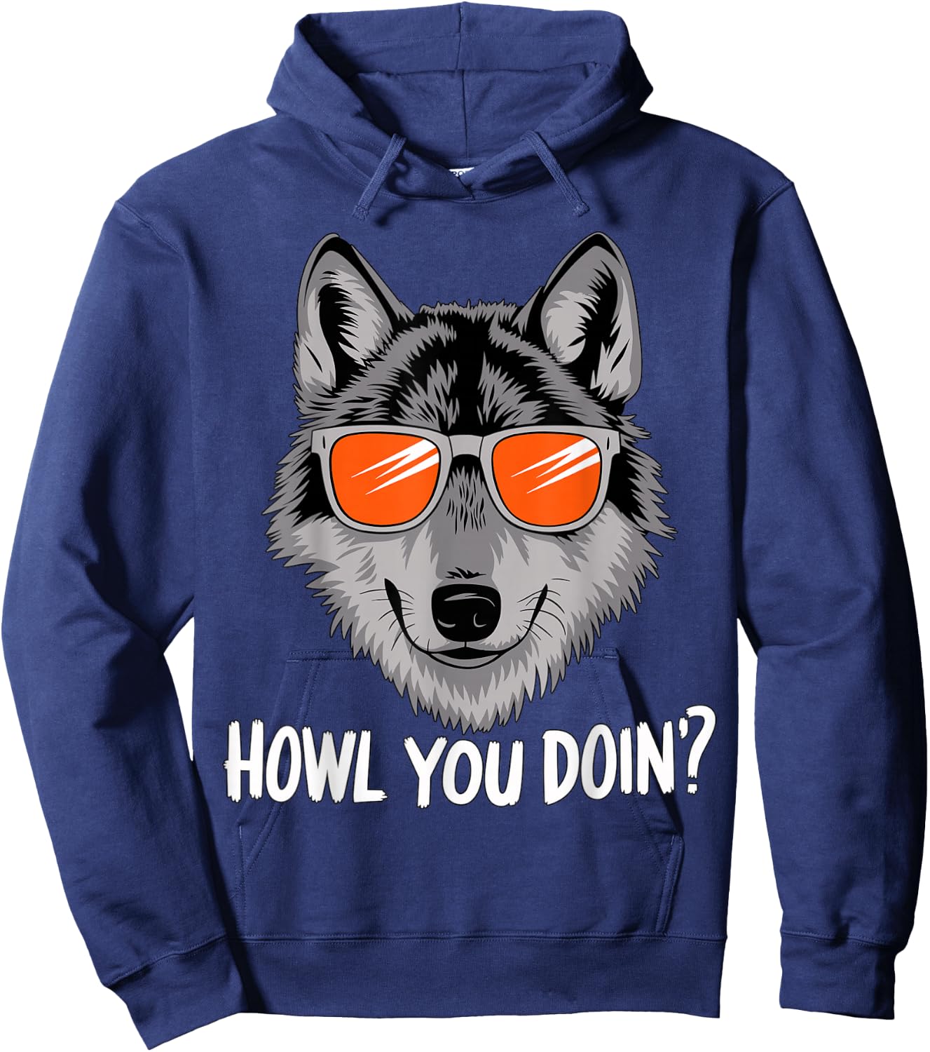 Howl you doin? Wolf with Sunglasses Hoodie - Hoodie | Navy