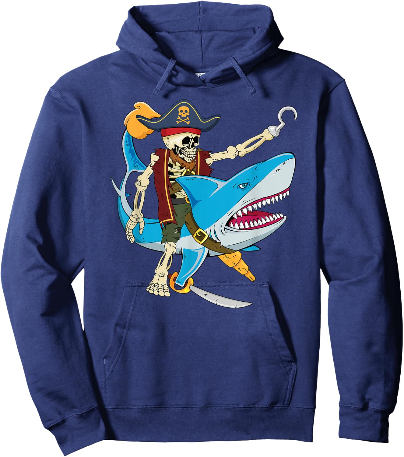 Skeleton Pirate Riding Shark Halloween Kids Boys Hoodie - Hoodie | Navy