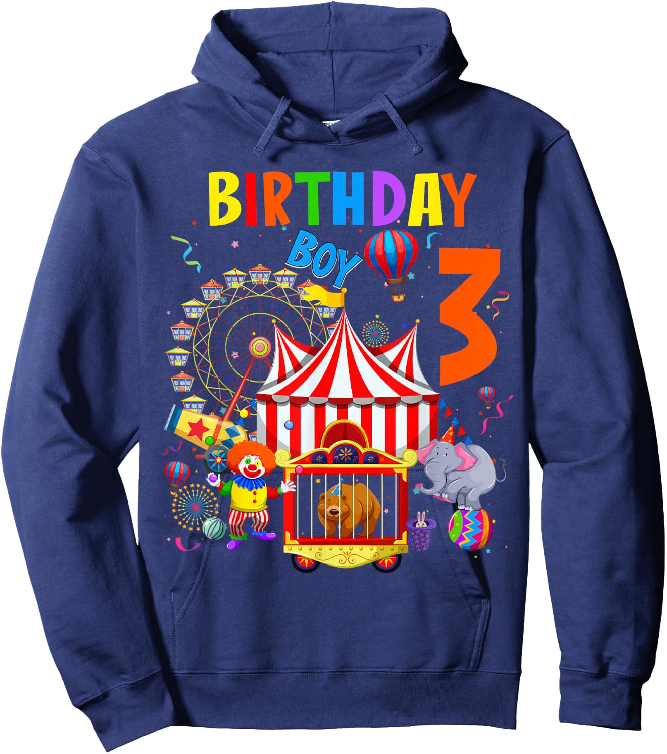Children's 3rd Birthday Boy Themes 3 Years Old Circus Hoodie - Hoodie | Navy