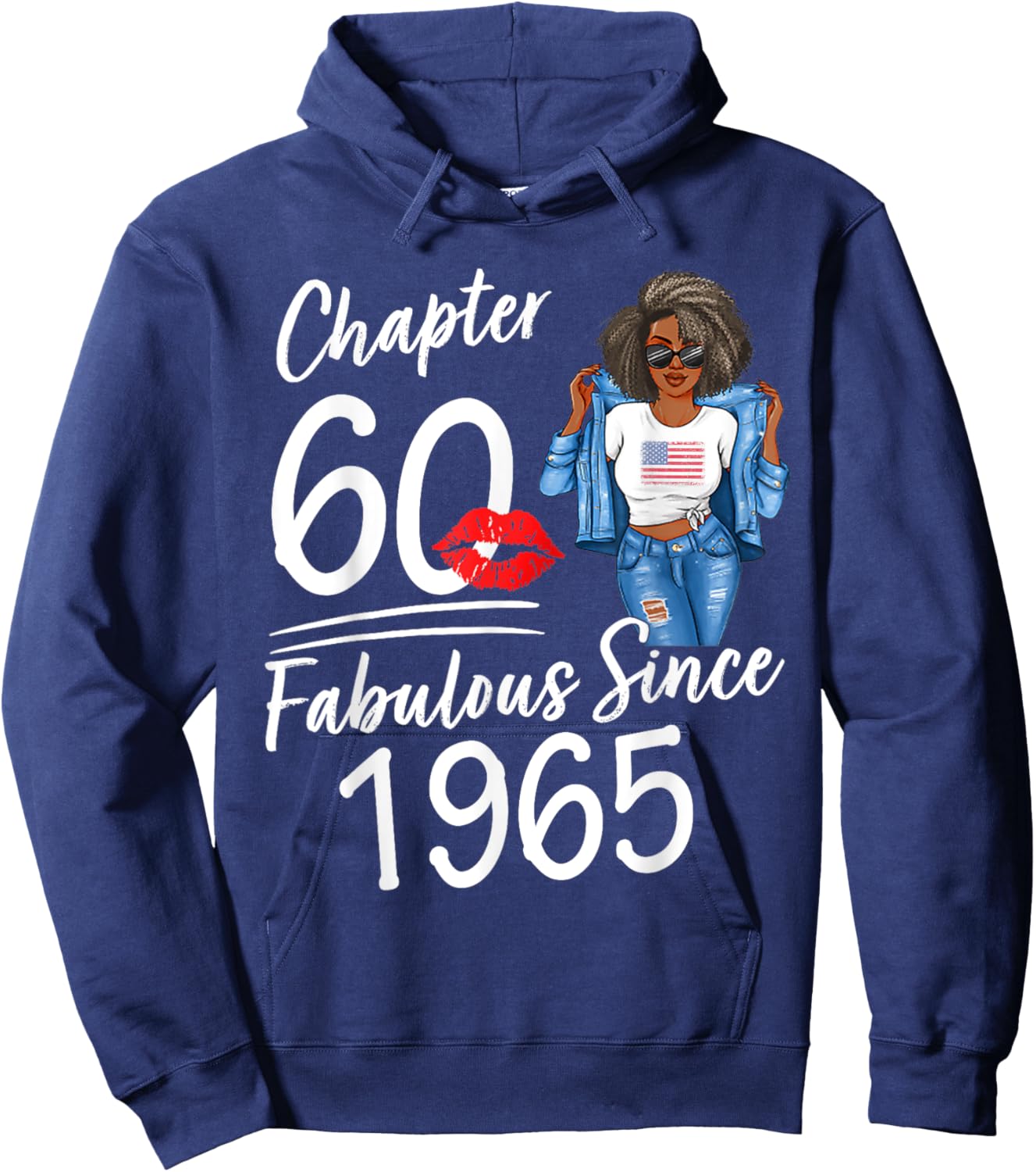 Chapter 60 Fabulous Since 1965 60th Birthday Afro Black Girl Hoodie - Hoodie | Navy