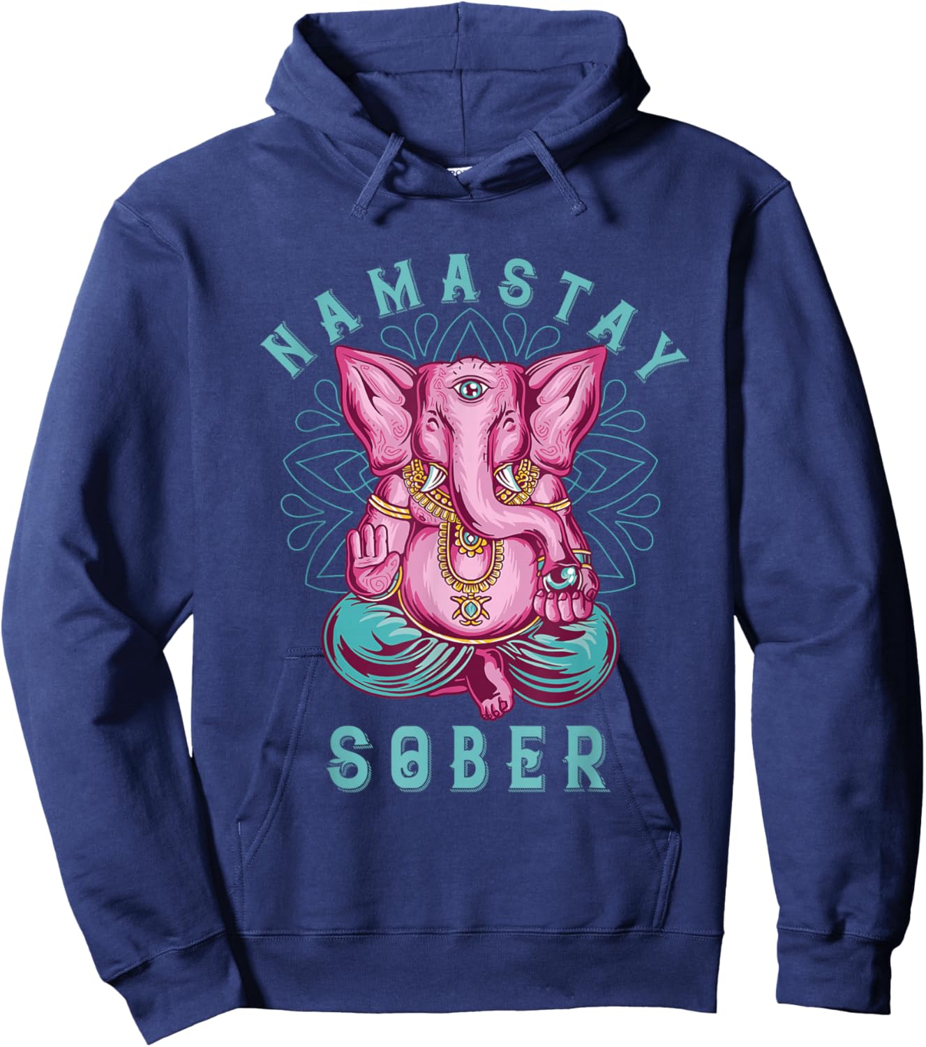 Sobriety Namastay Sober Elephant 12 Step Recovery Buddha Hoodie - Hoodie | Navy