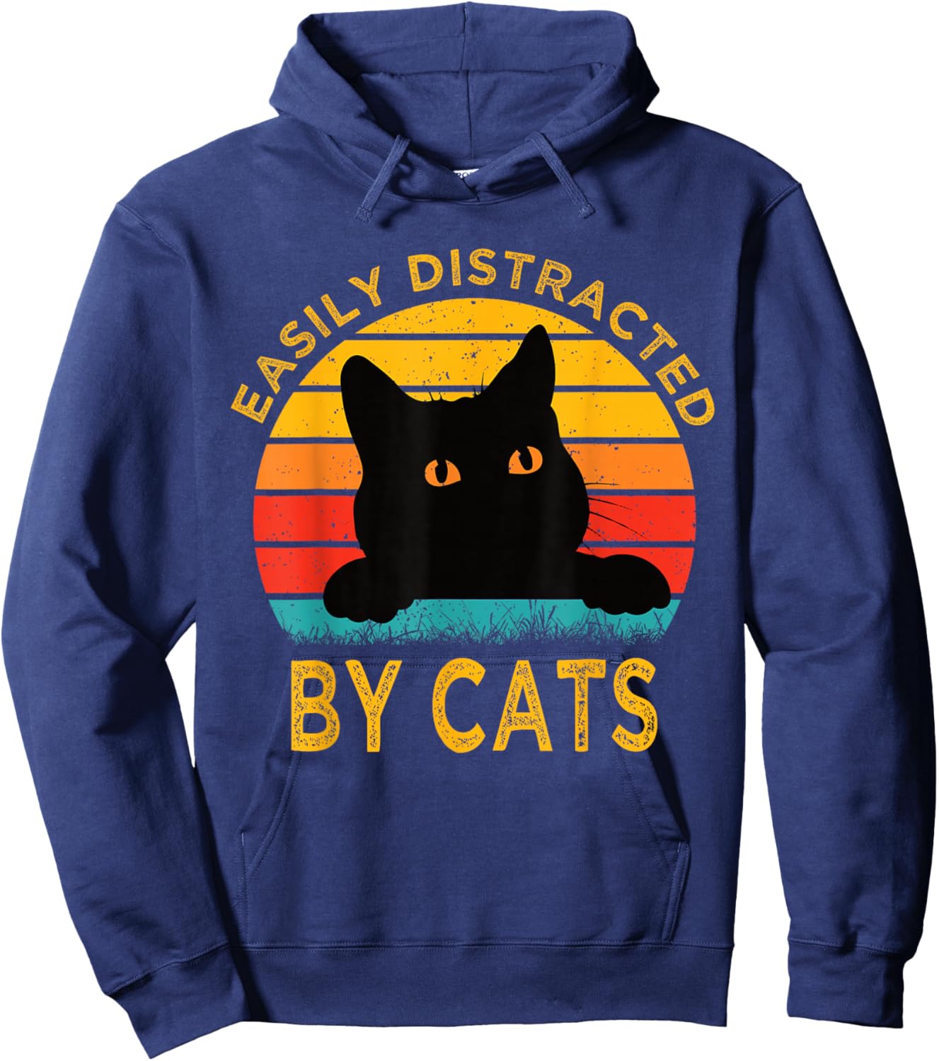 Easily Distracted By Cats Vintage Funny Cat Hoodie - Hoodie | Navy