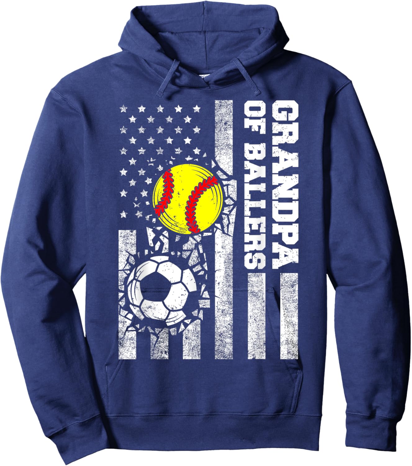 Grandpa of Ballers Funny USA Flag Soccer Softball Grandpa Hoodie - Hoodie | Navy
