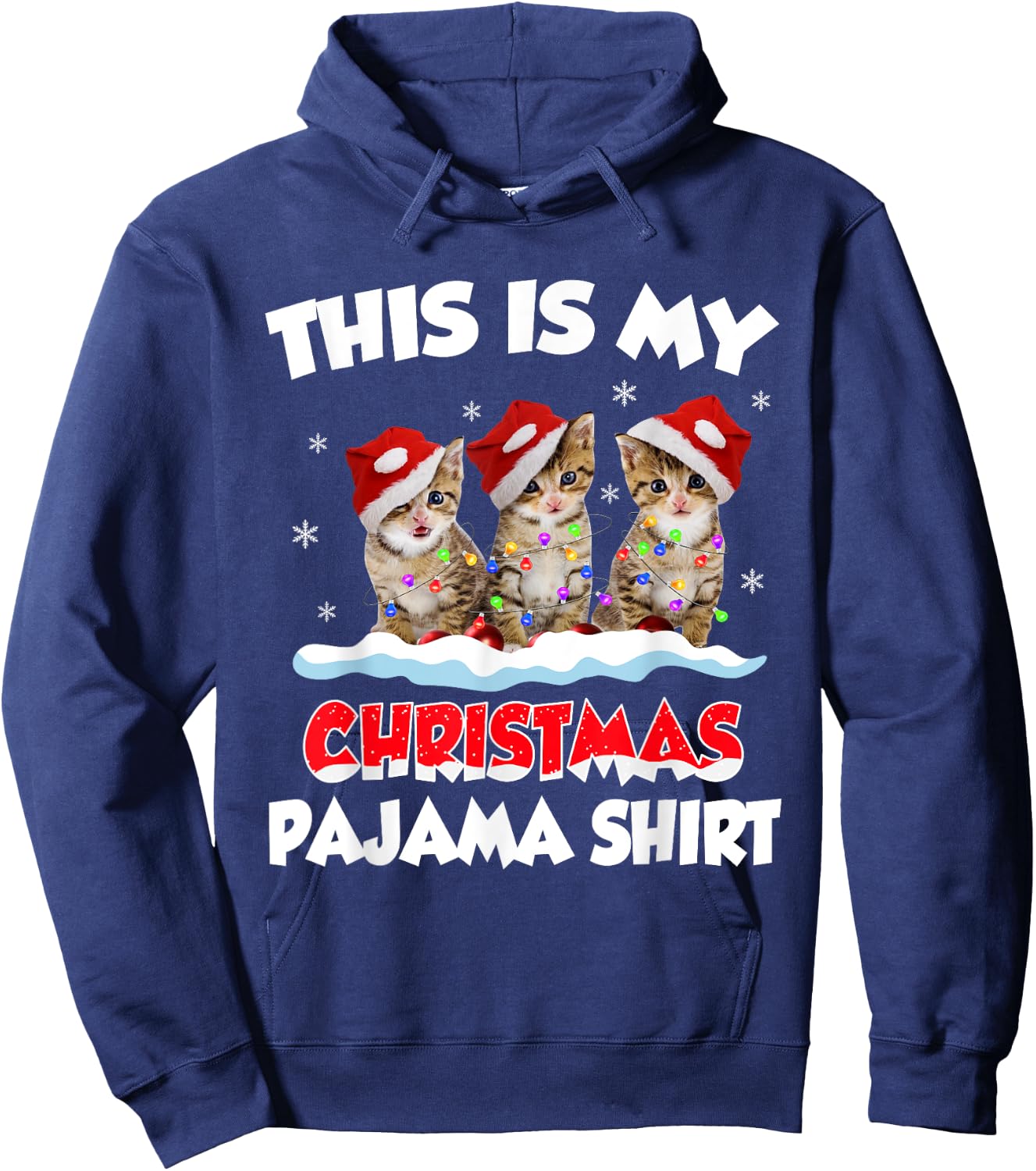This Is My Christmas Pajama Shirt Cat Lover Funny Christmas Hoodie - Hoodie | Navy