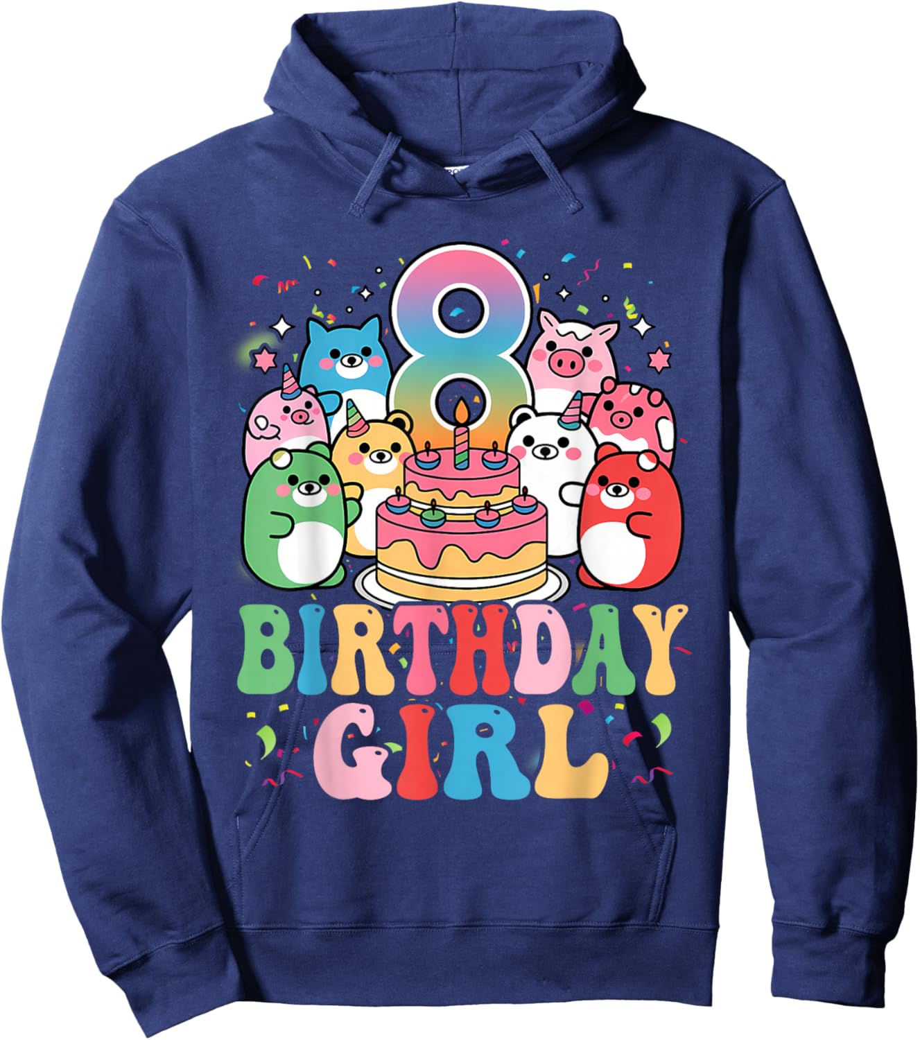8th Birthay Girl Party Funny Squish Squad 8 Years Old Kids Hoodie - Hoodie | Navy
