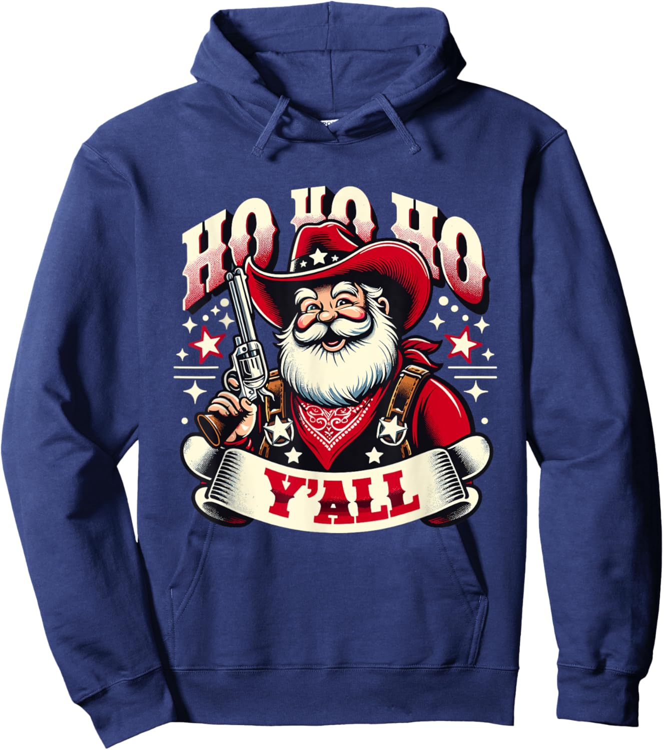 Holiday Cowboy Santa - Country Western Christmas Spirit Hoodie - Hoodie | Navy