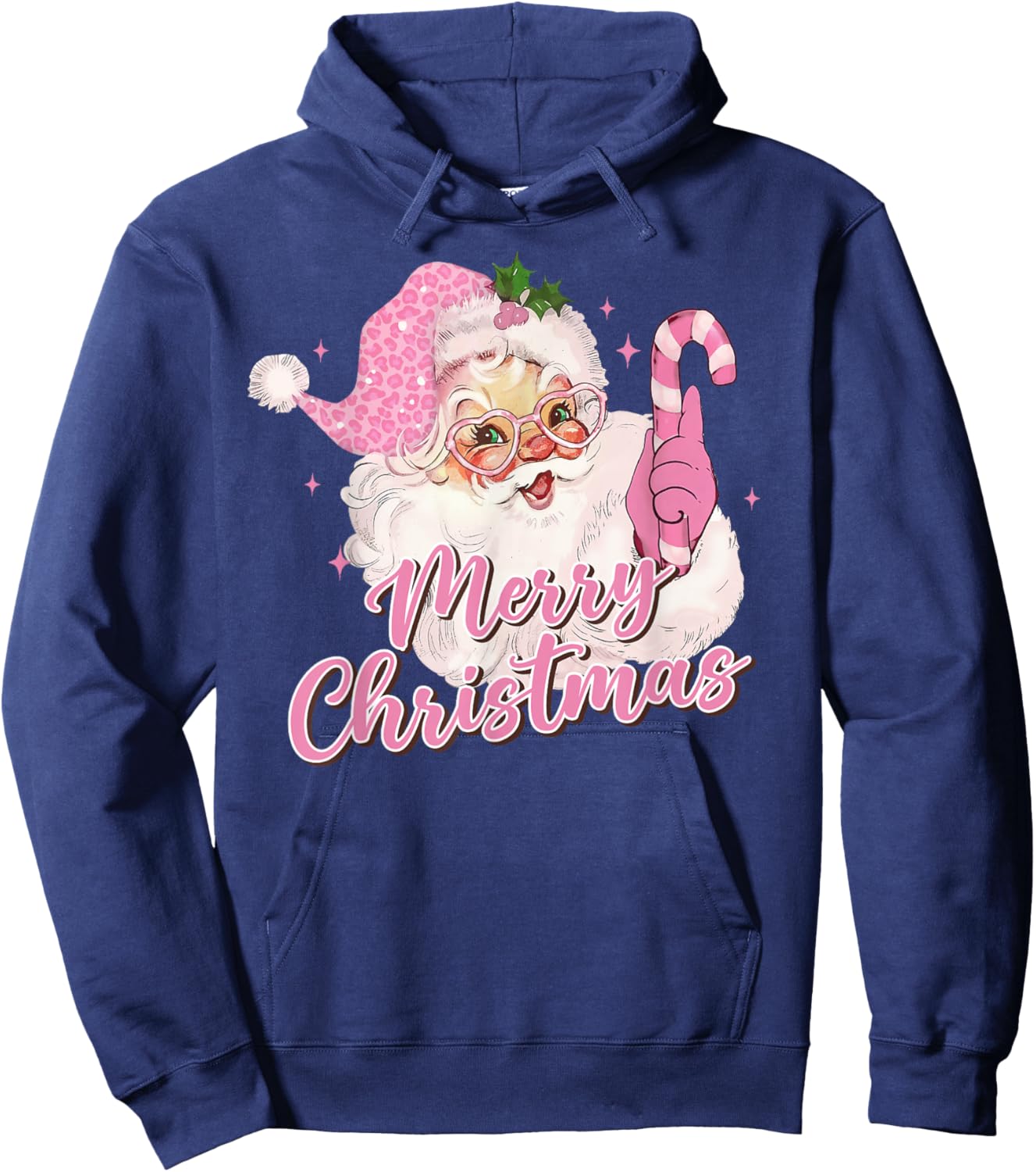 Merry Christmas Pink Santa Claus Vintage Retro Xmas Holiday Hoodie - Hoodie | Navy
