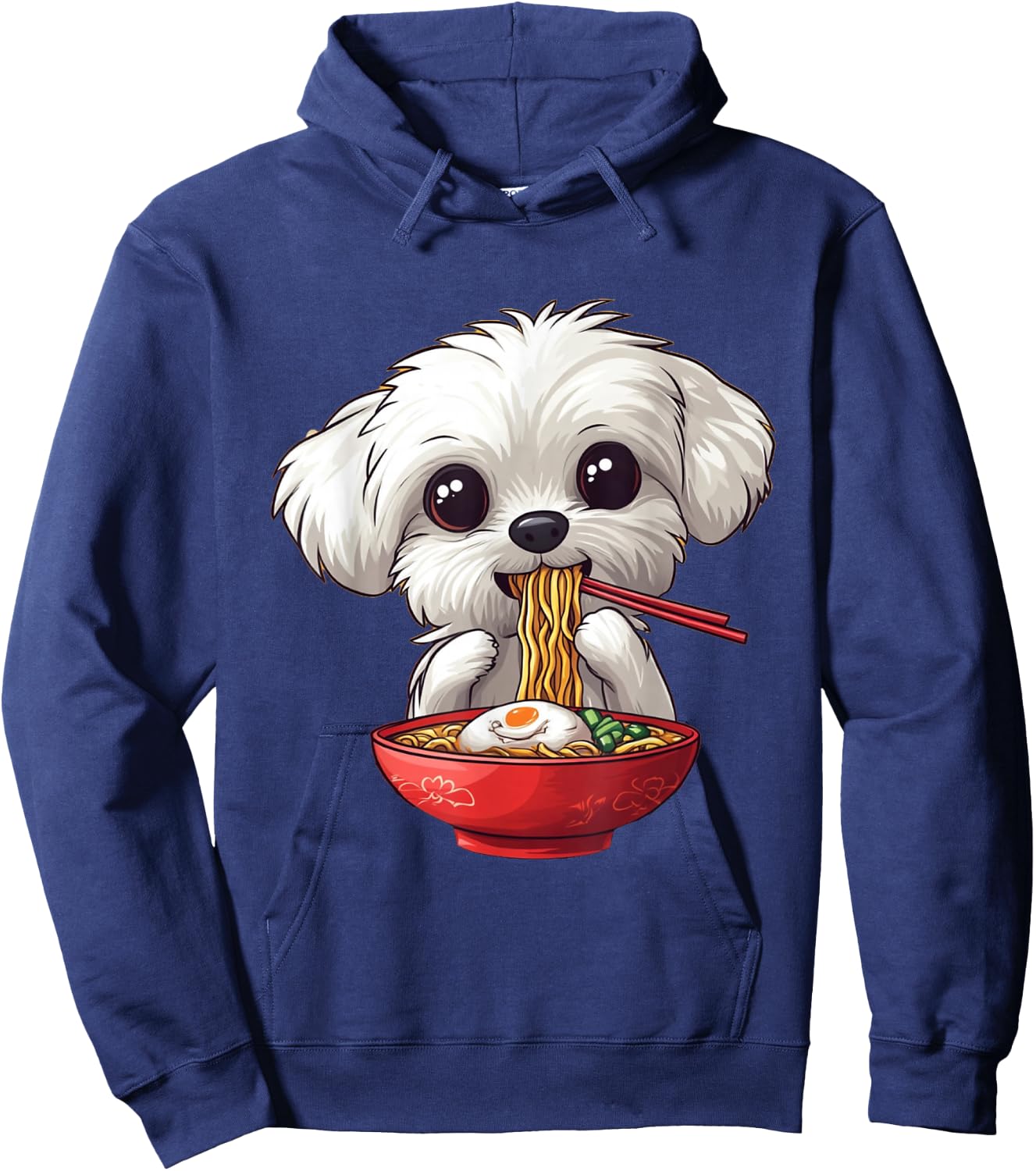 Cute Maltese Dog Eating Ramen Men Women Boys Girls Hoodie - Hoodie | Navy