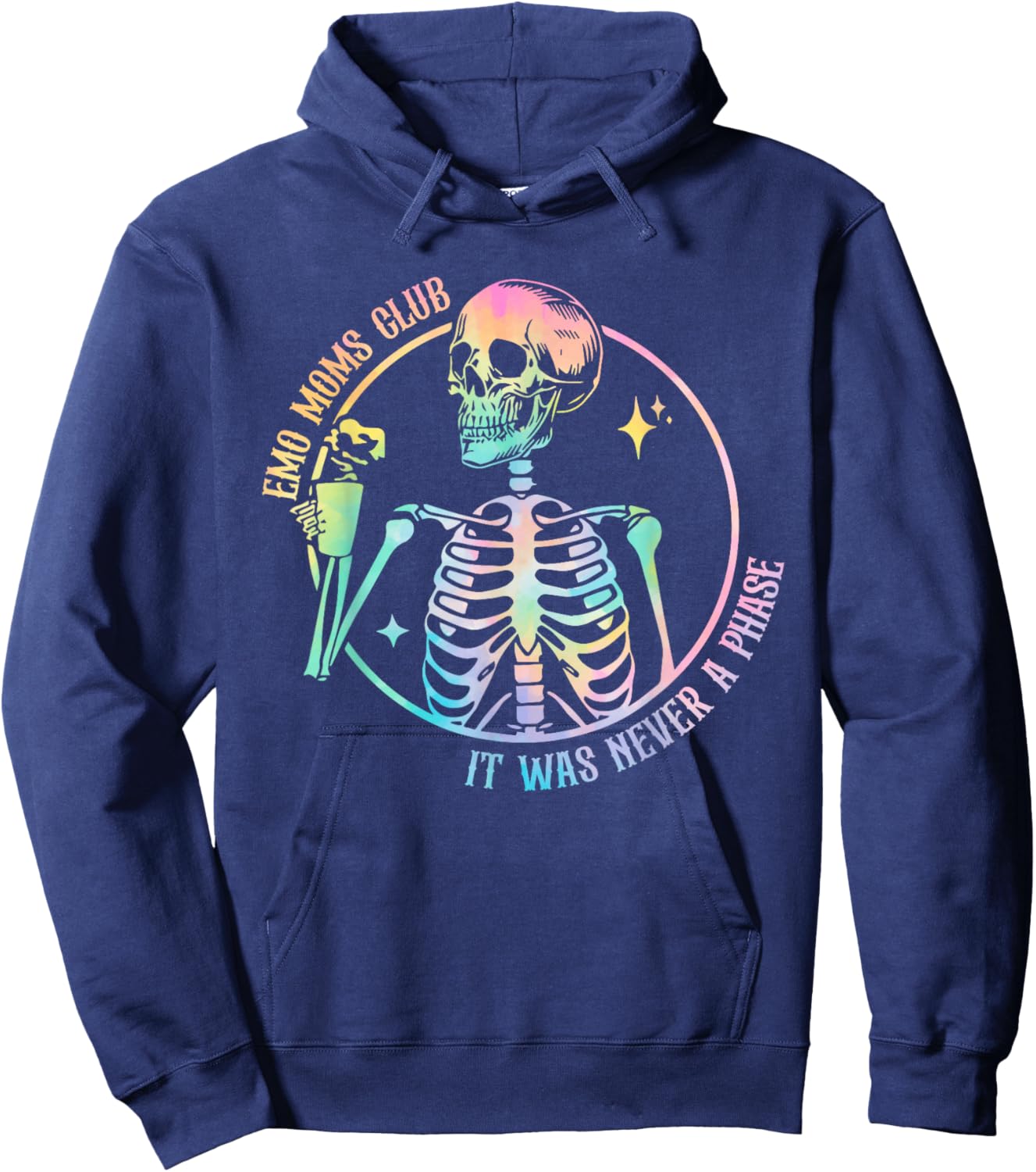 Emo Moms Club Skeleton With Hot Coffee Tie Dye Mother's Day Hoodie - Hoodie | Navy