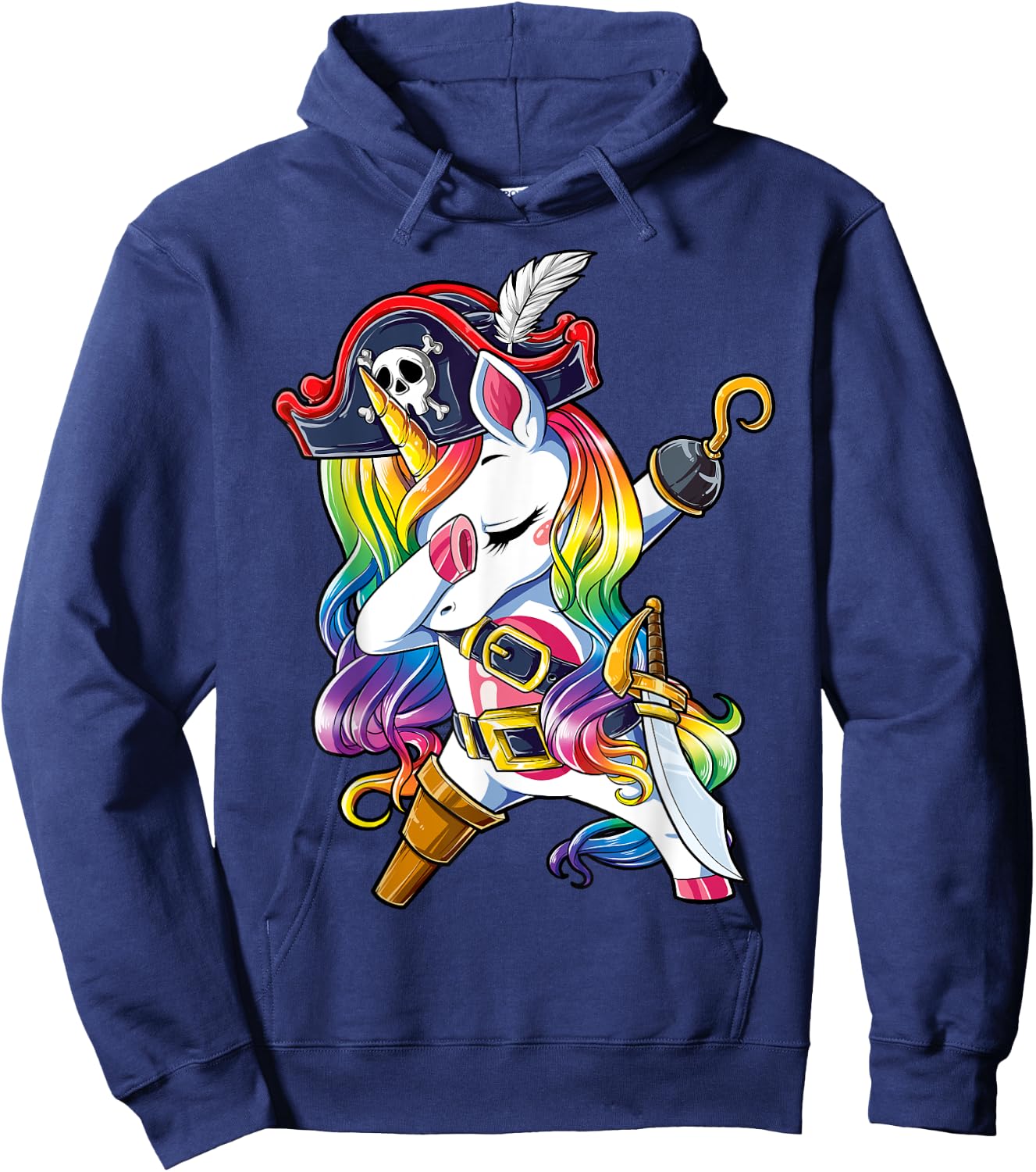 Dabbing Unicorn Pirate Jolly Roger Costume Kids Girls Boys Hoodie - Hoodie | Navy