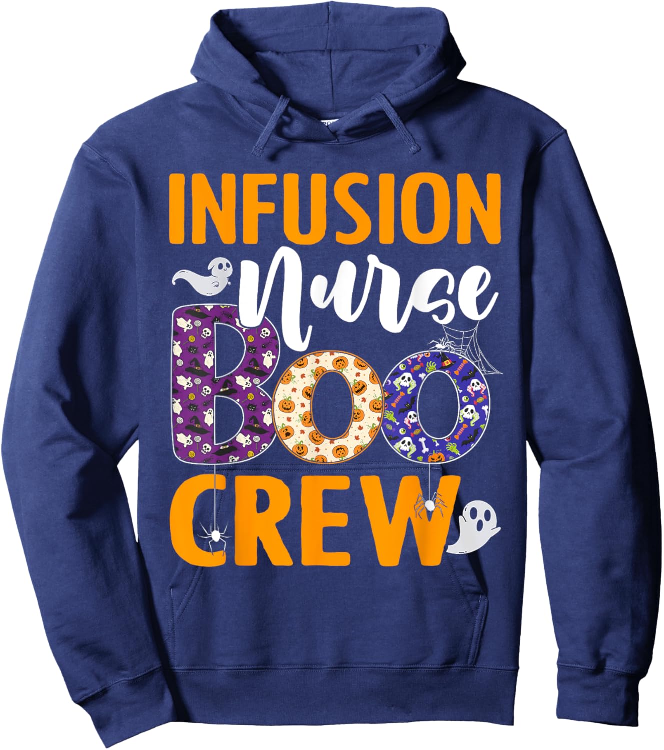 Infusion Nurse Boo Crew Scary Nurse Halloween Ghost Spider Hoodie - Hoodie | Navy