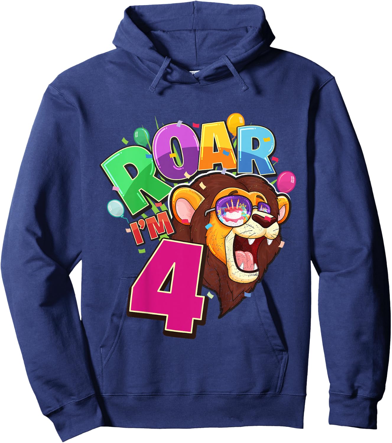 4th Birthday ROAR I'M 4 Year Old Lion Safari Party Gift Hoodie - Hoodie | Navy
