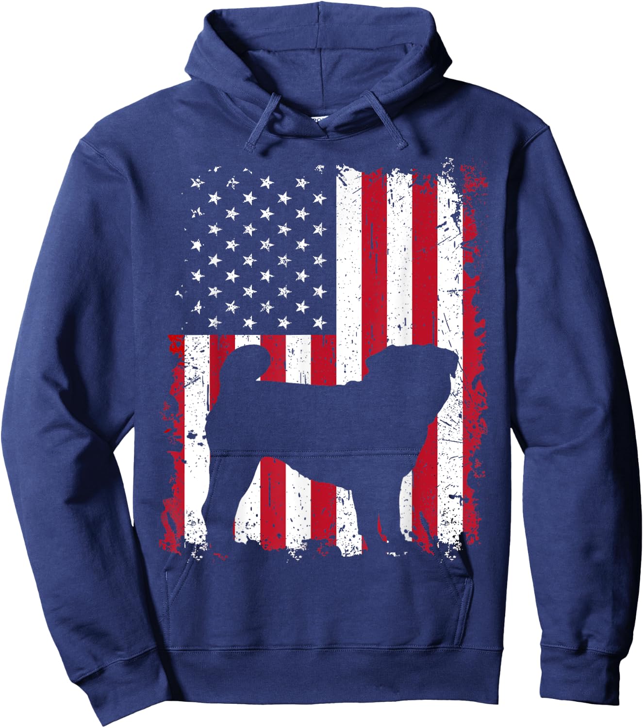 Pug 4th of July Patriotic American USA Flag Gift Men Hoodie - Hoodie | Navy