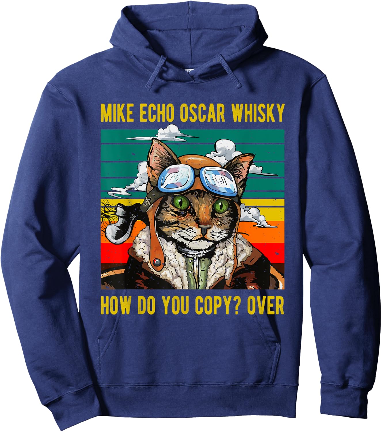 Mike Echo Oscar Whisky Cat Funny Cat's Pun Pilot Vintage Women Hoodie - Hoodie | Navy
