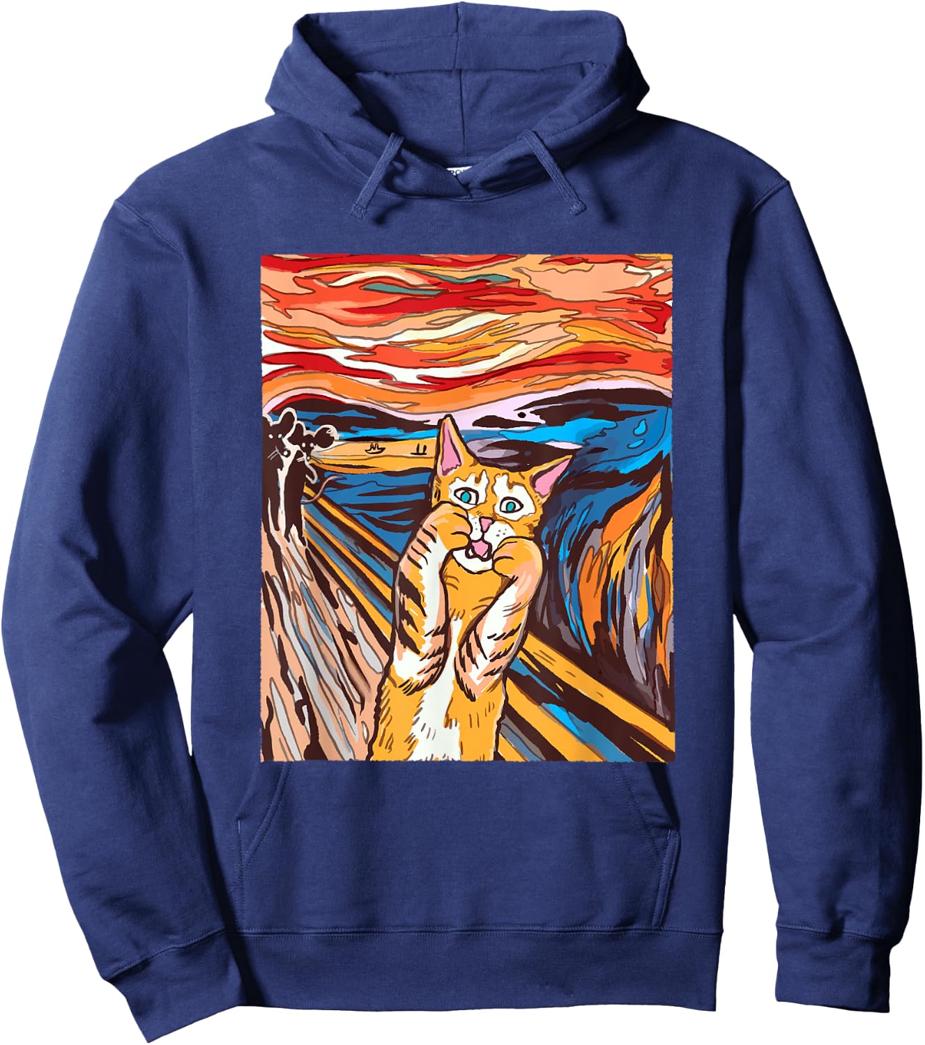 Funny Tabby Cat Painting The Scream of Munch Parody Women Kids Hoodie - Hoodie | Navy