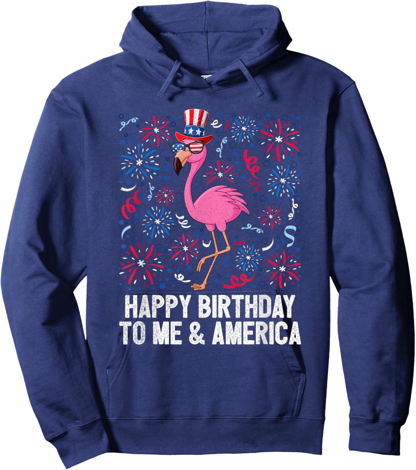 4th Of July Happy Birthday To Me And America Flag Flamingo Hoodie - Hoodie | Navy
