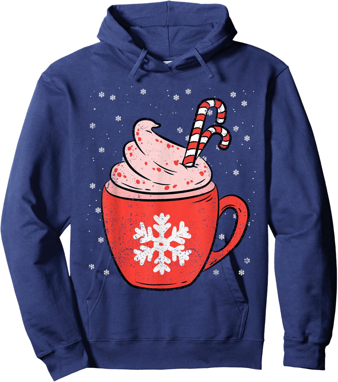 Coffee Candy Cane Christmas Pajama X-mas Snowflakes Hoodie - Hoodie | Navy
