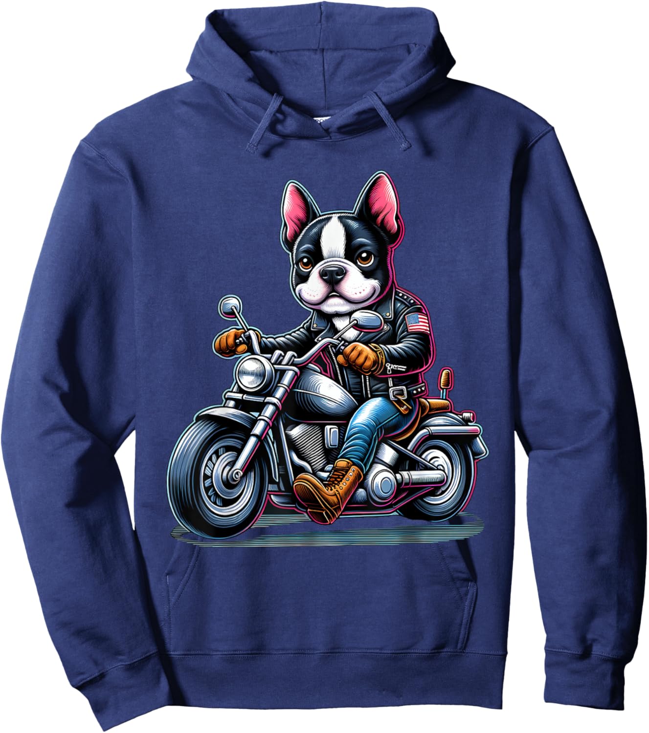 Biker Boston Terrier Dog Riding Motorbike Hoodie - Hoodie | Navy