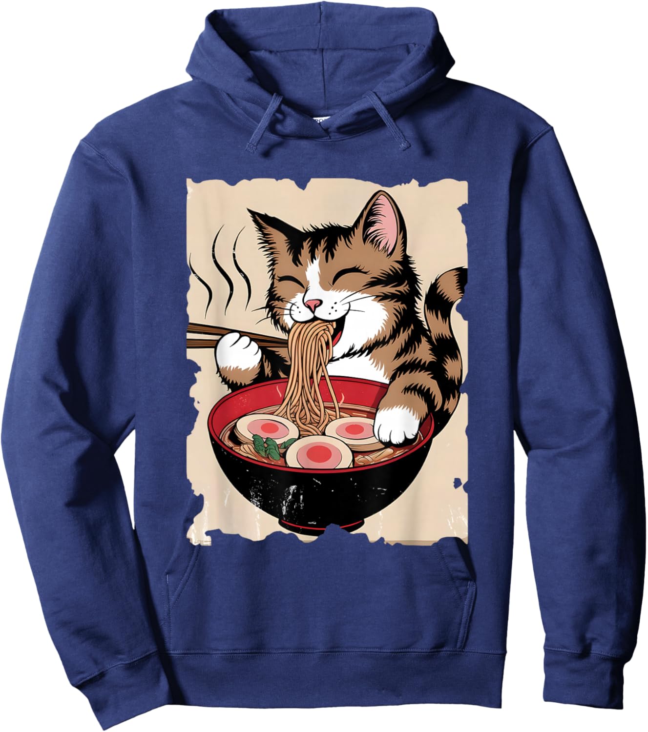 Retro Ramen Apparel Gifts Cat Eating Ramen - Funny Noodle Soup Lover Kawaii -Adults Black Small Hoodie - Hoodie | Navy