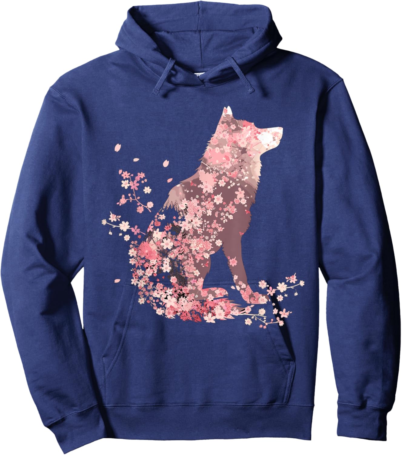 Wolf Lover Cherry Blossom Wolves Animal Wildlife Hoodie - Hoodie | Navy