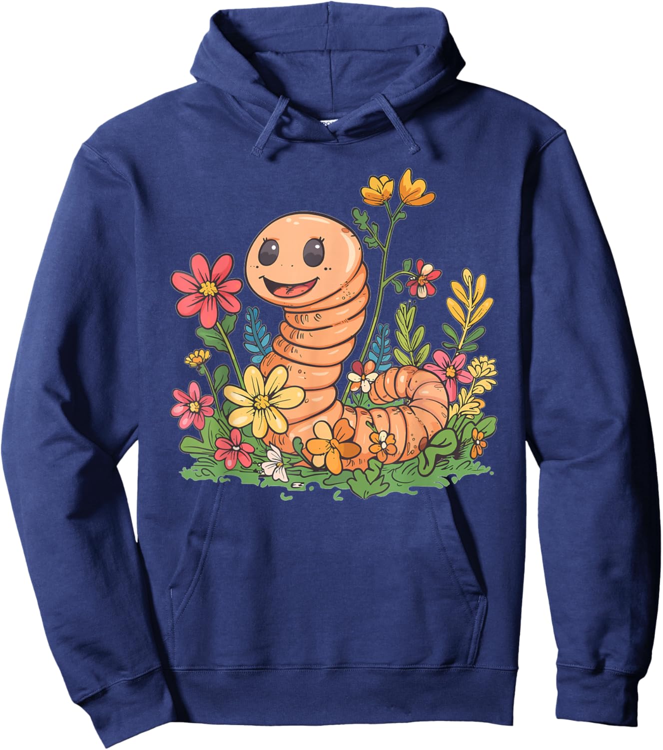 Cute Worm with Flowers I Kids Worm Hoodie - Hoodie | Navy