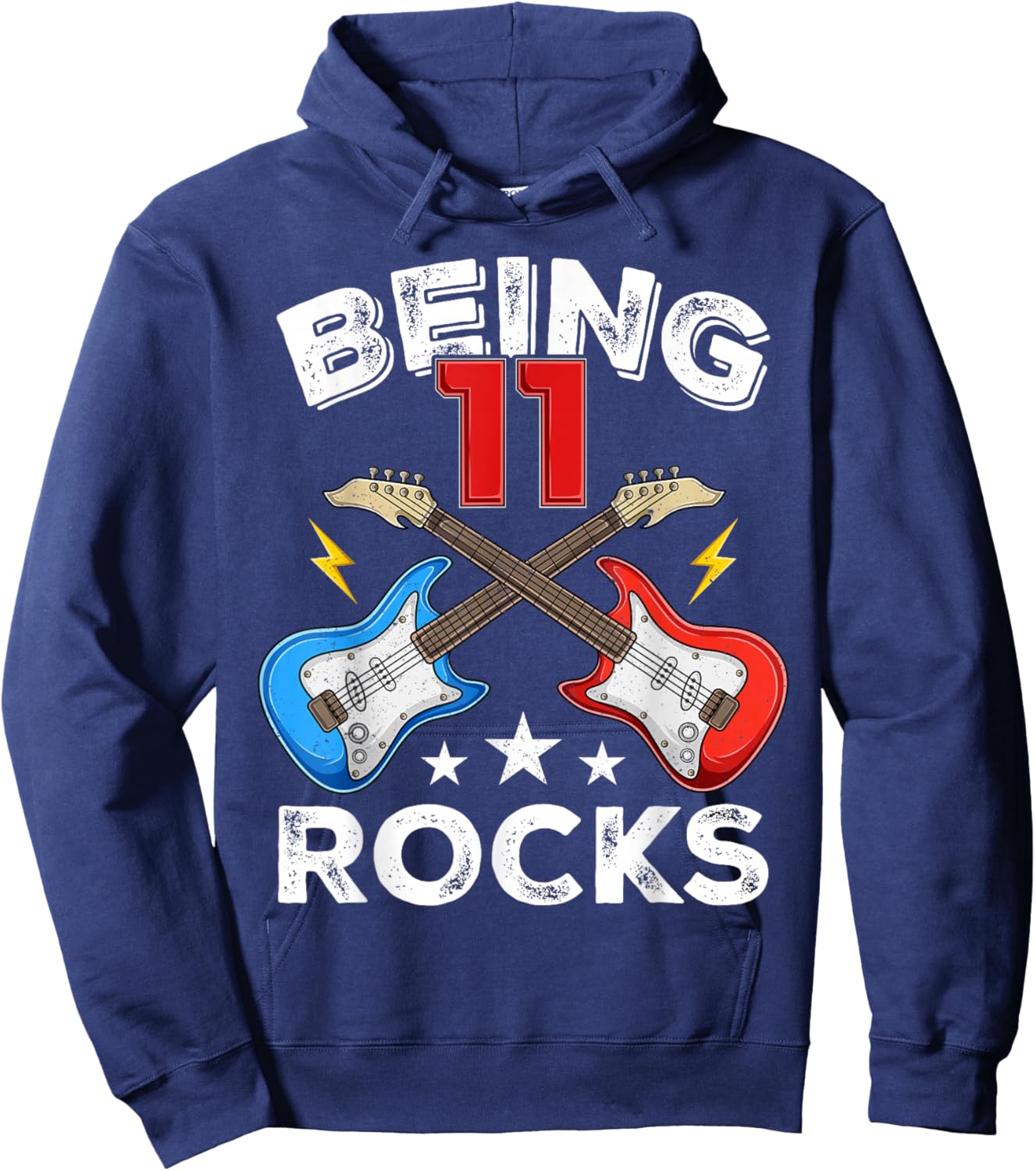 Being 11 Rocks Guitar 11 Year Old Funny 11th Birthday Kids Hoodie - Hoodie | Navy