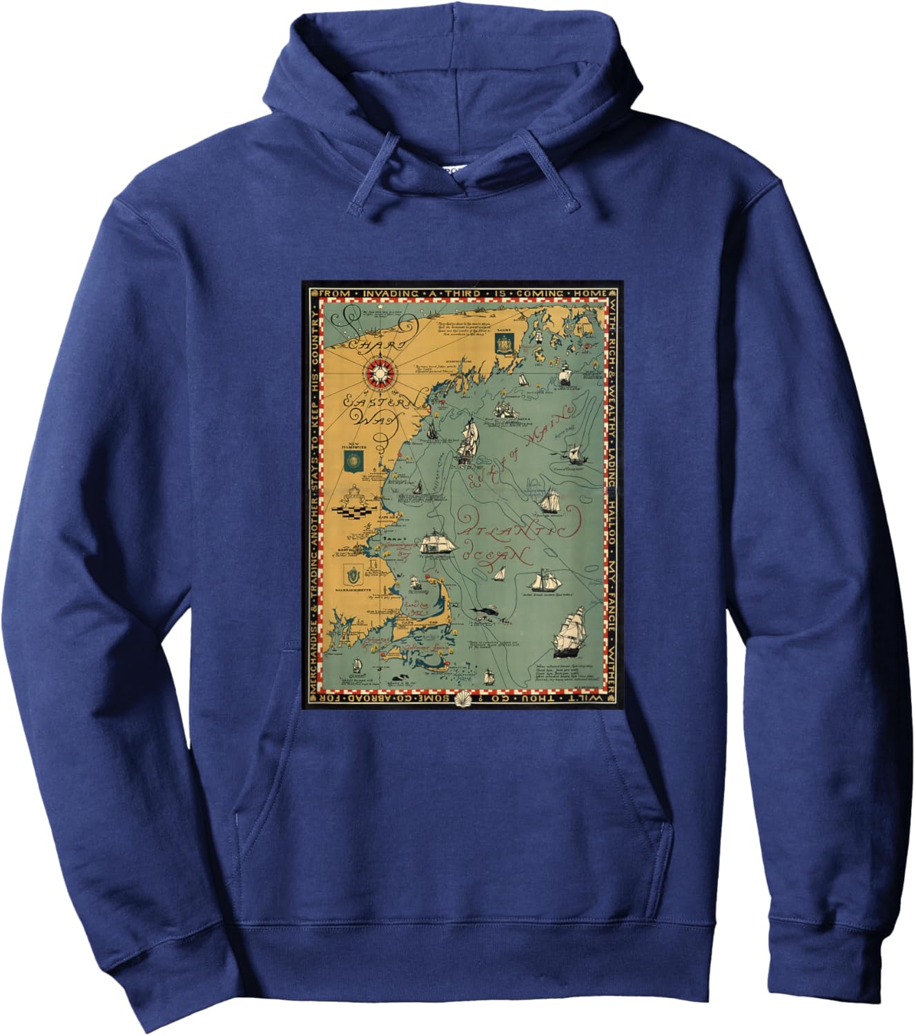 Vintage New England Pictorial Map (1926) Hoodie - Hoodie | Navy