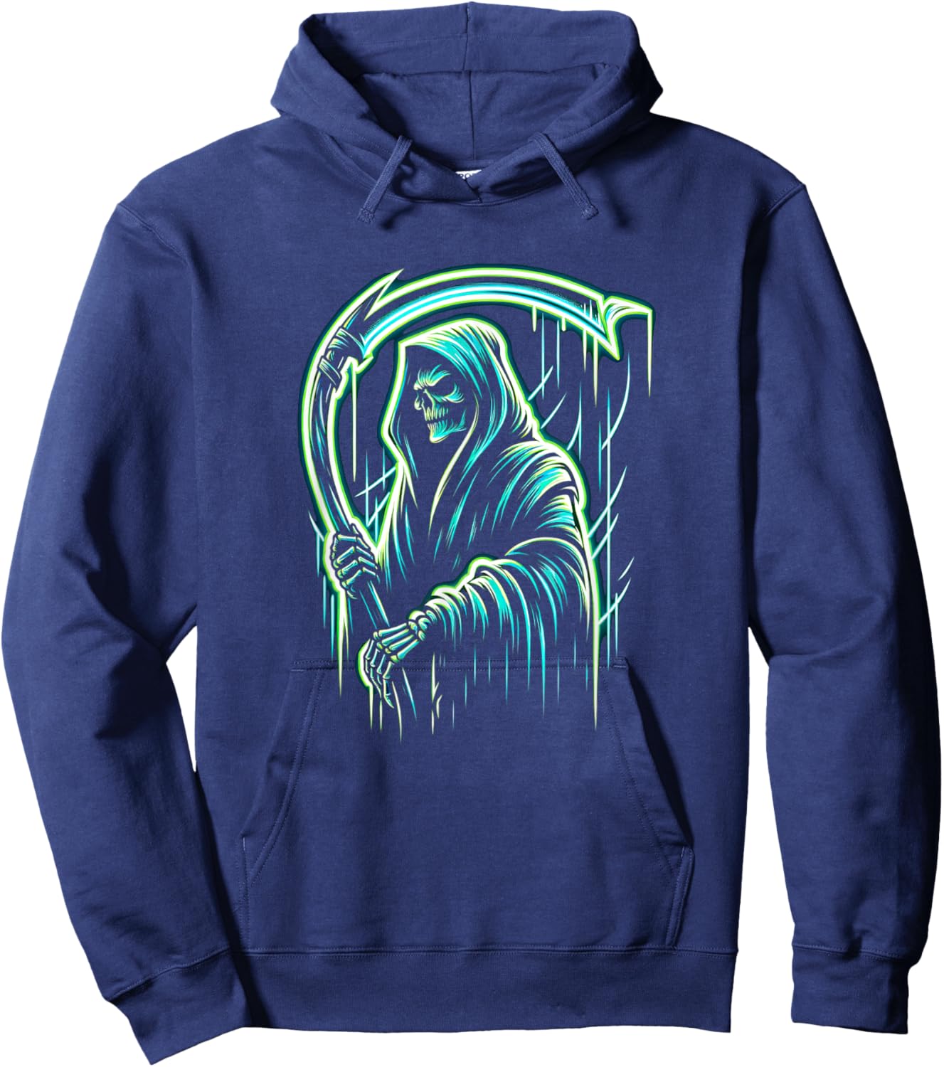 Grim Reaper Skeleton Skull Cool Halloween Heavy Metal Music Hoodie - Hoodie | Navy