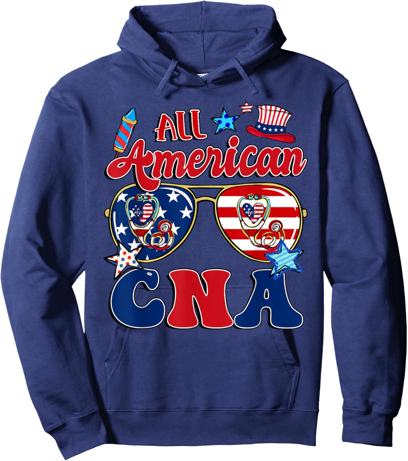 All American CNA Sunglasses American Flag 4th Of July Hoodie - Hoodie | Navy