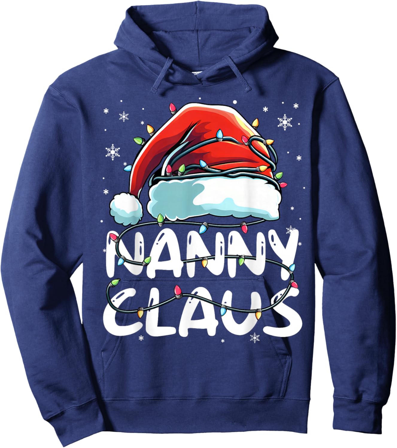 Nanny Claus Christmas Lights Matching Family Xmas Pajama Hoodie - Hoodie | Navy