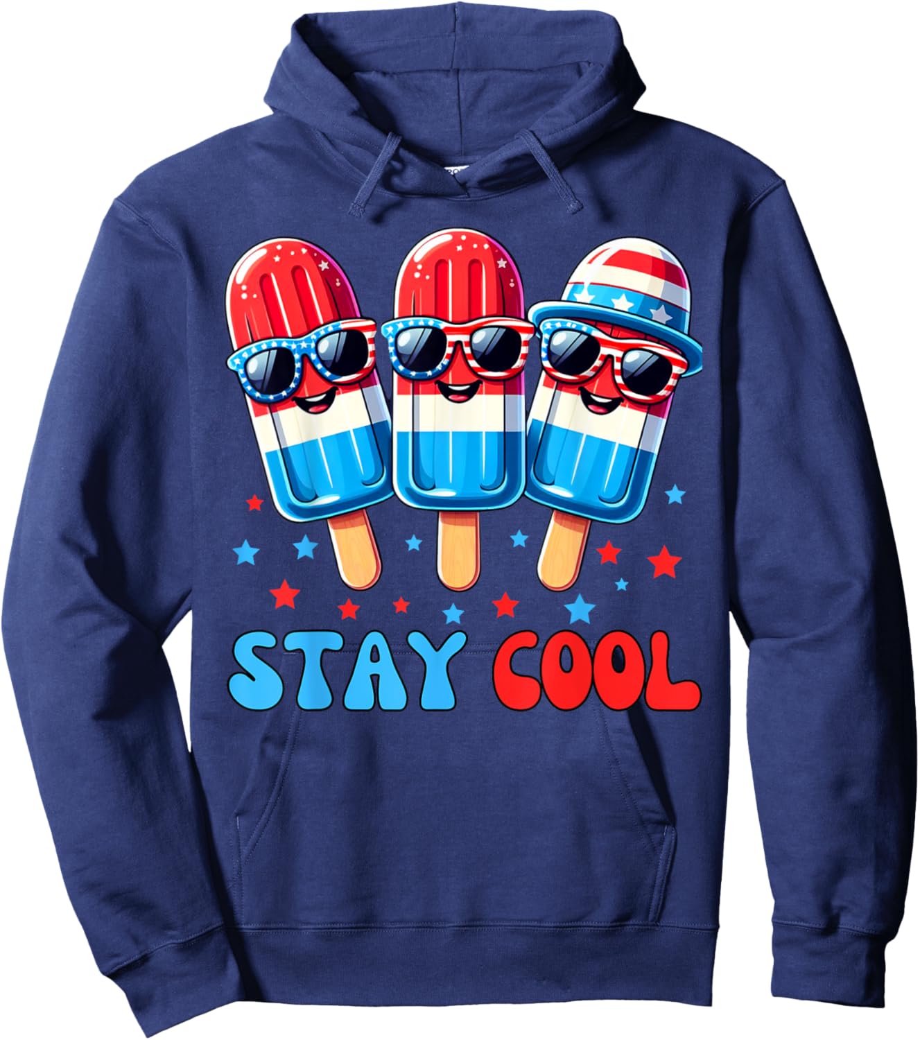 Stay Cool Popsicle 4th of July Boys Men USA American Flag Hoodie - Hoodie | Navy