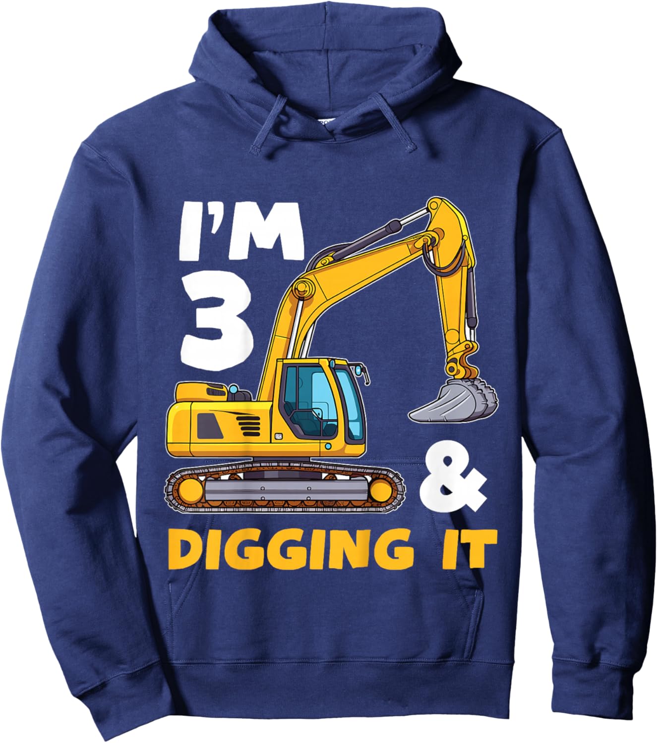 Kids Construction Truck 3rd Birthday Boy Excavator BDay Hoodie - Hoodie | Navy