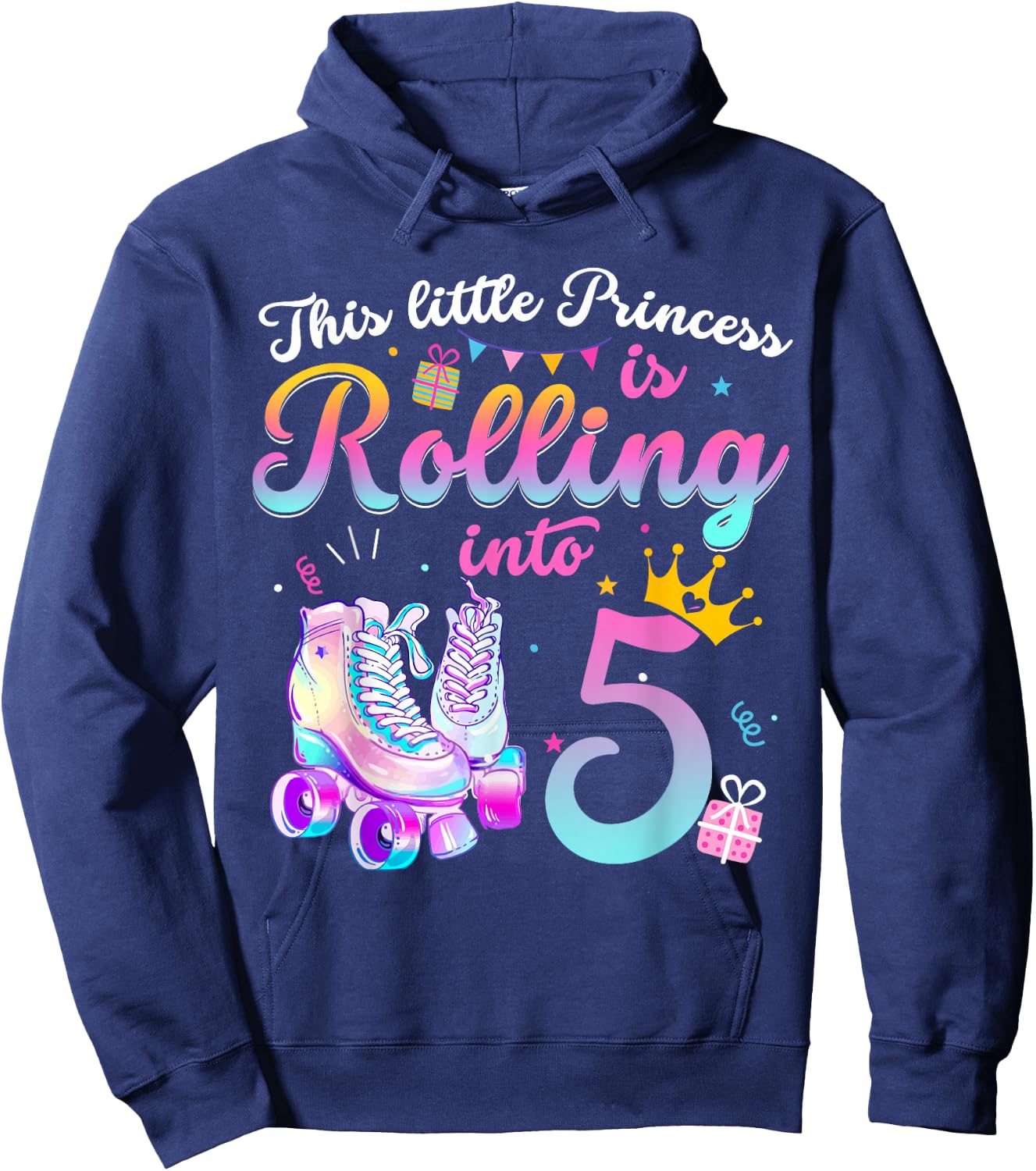 Roller Skate 5th Birthday Shirt 5 Year Old Girl Party Outfit Hoodie - Hoodie | Navy