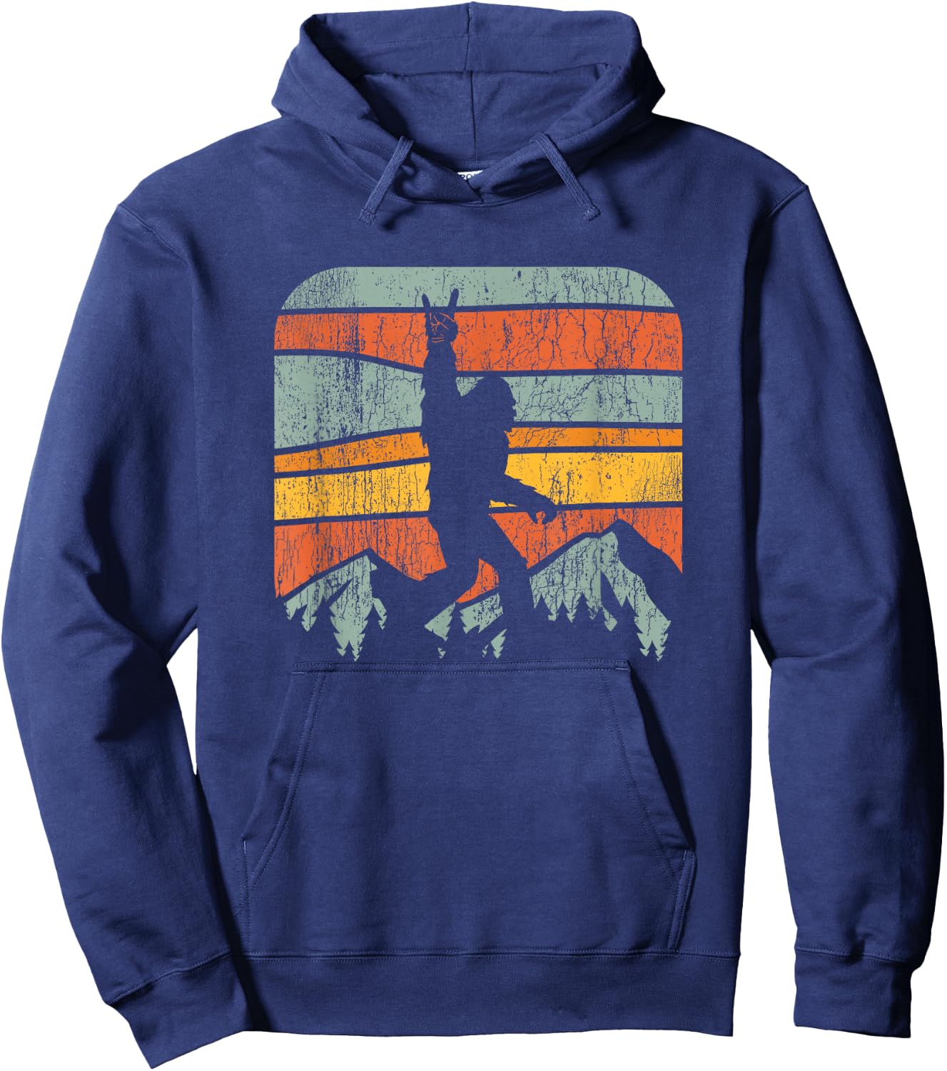 Bigfoot Rock and Roll Retro Mountain Sunset Sasquatch Gift Hoodie - Hoodie | Navy