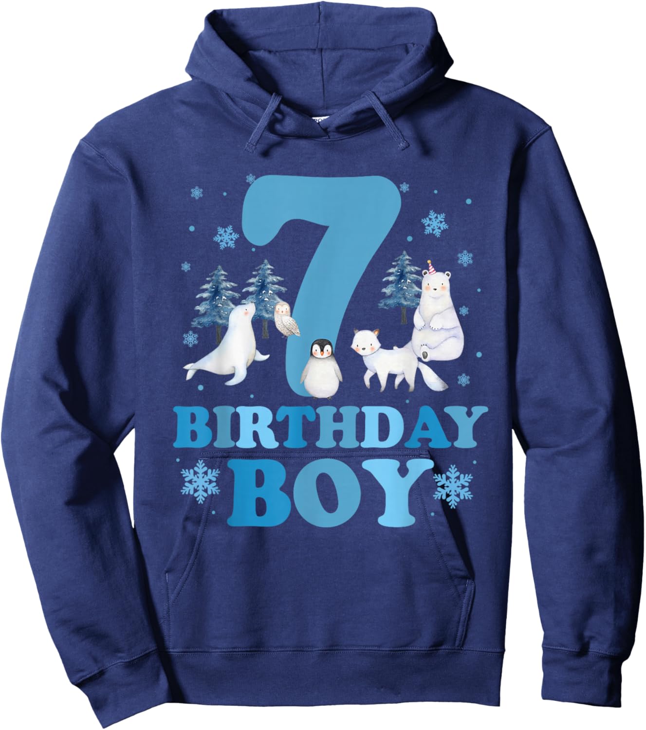 Winter 7th Birthday Boy Arctic Animals 7 Year Old Birthday Hoodie - Hoodie | Navy