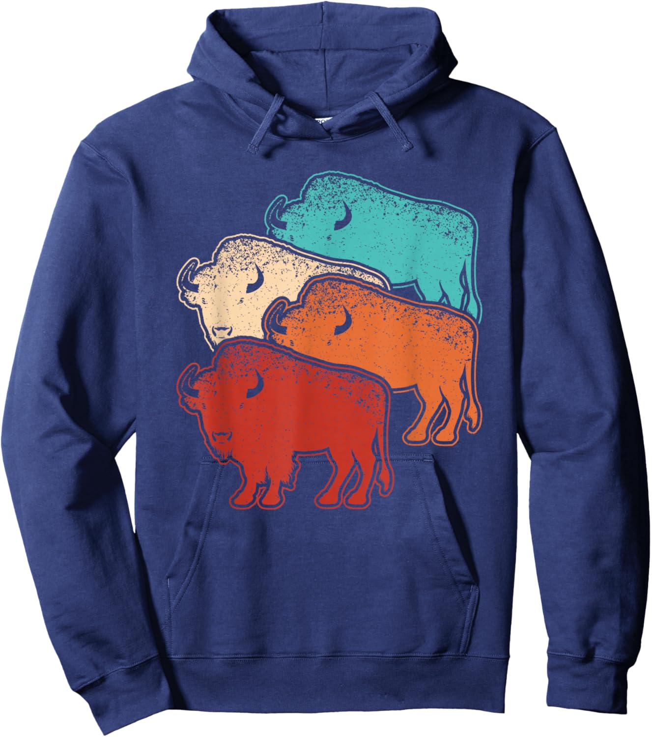 Retro Bison Lover Vintage Buffalo Men Women Kids Hoodie - Hoodie | Navy