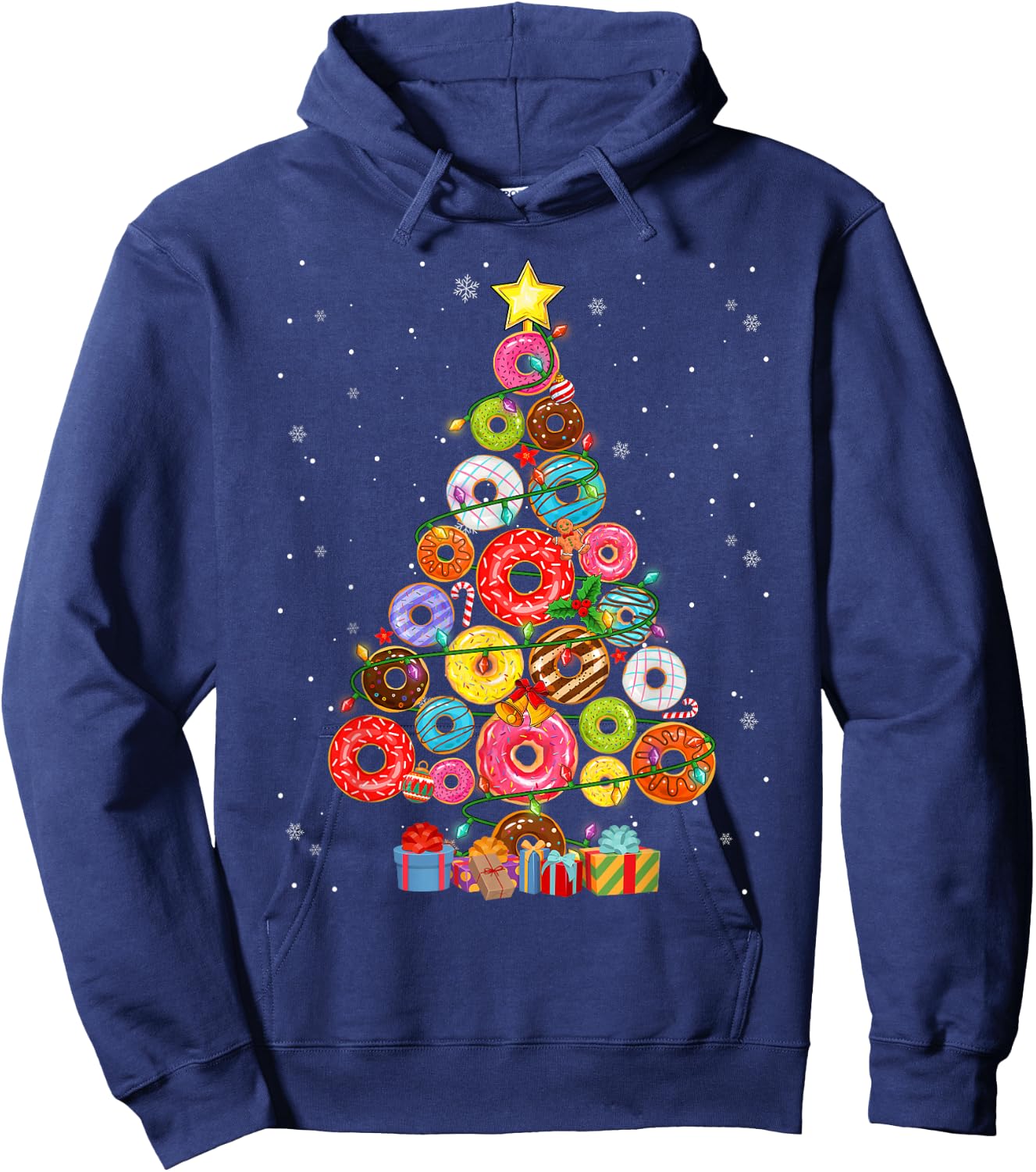 Funny Donuts Christmas Tree Lights Xmas PJS Boys Kids Girls Hoodie - Hoodie | Navy