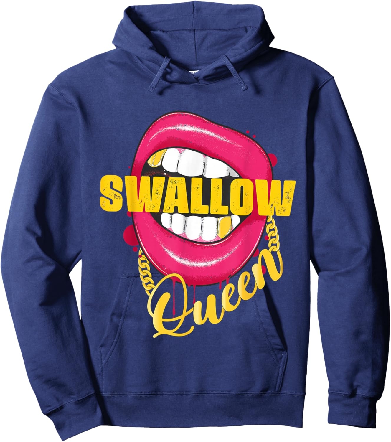 Swallow Queen Lips Golden Necklace Naughty Queen Hoodie - Hoodie | Navy