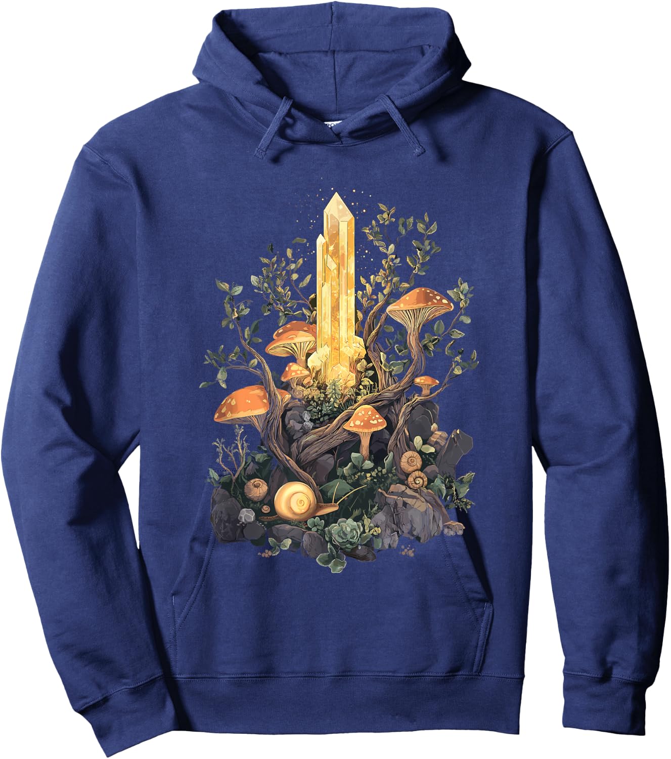 Crystal with Forest Mushrooms and Snails - Goblincore Hoodie - Hoodie | Navy