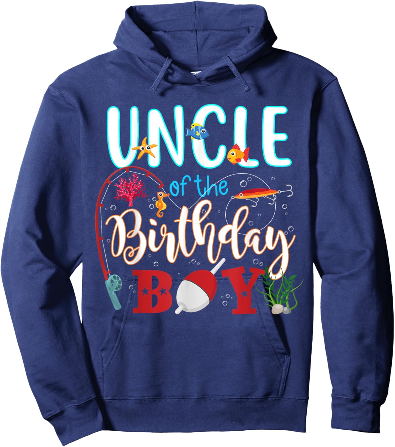 Uncle of The Birthday Boy Matching Family Fishing Party Hoodie - Hoodie | Navy