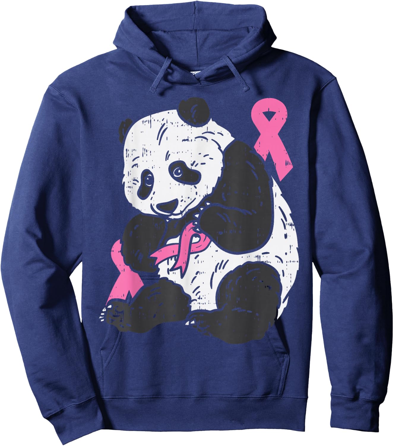 Panda Bear Pink Ribbon Breast Cancer Awareness Support Gift Hoodie - Hoodie | Navy