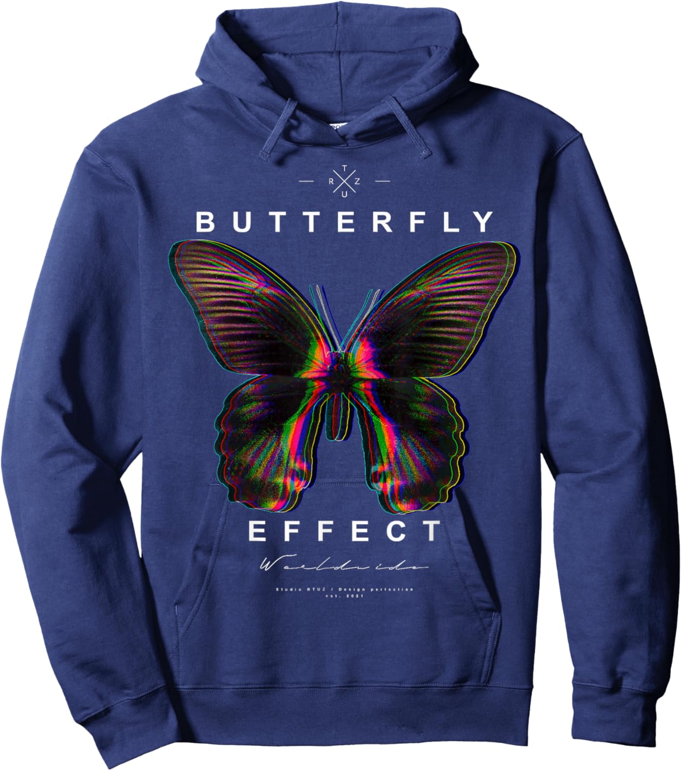 Hip Hop Y2K Hipster Streetwear Urban Mite Butterfly Papillon Hoodie - Hoodie | Navy