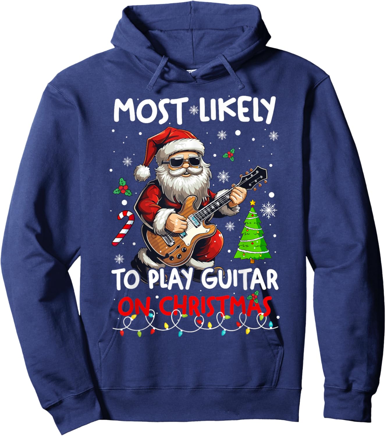 Most Likely To Play Guitar With Santa Matching Christmas Hoodie - Hoodie | Navy