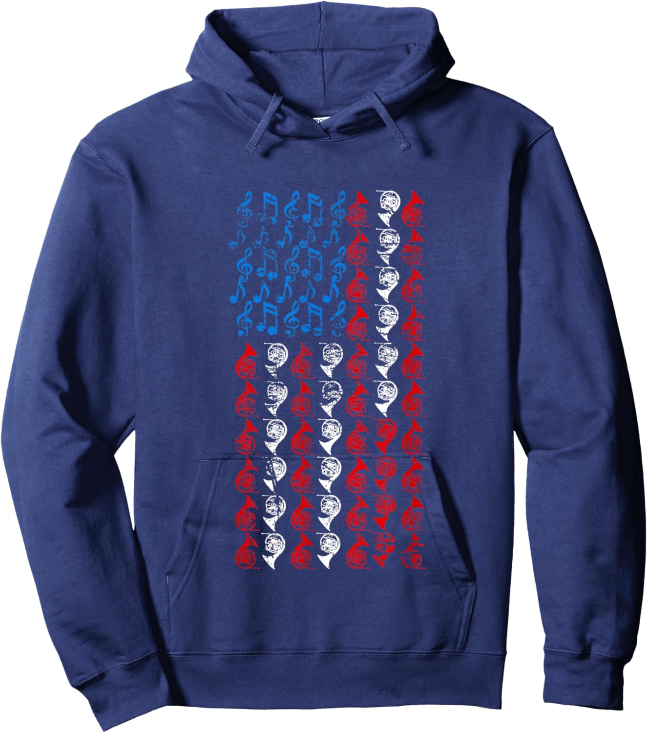 French horn American Flag 4th of July Men Women Hornist USA Hoodie - Hoodie | Navy
