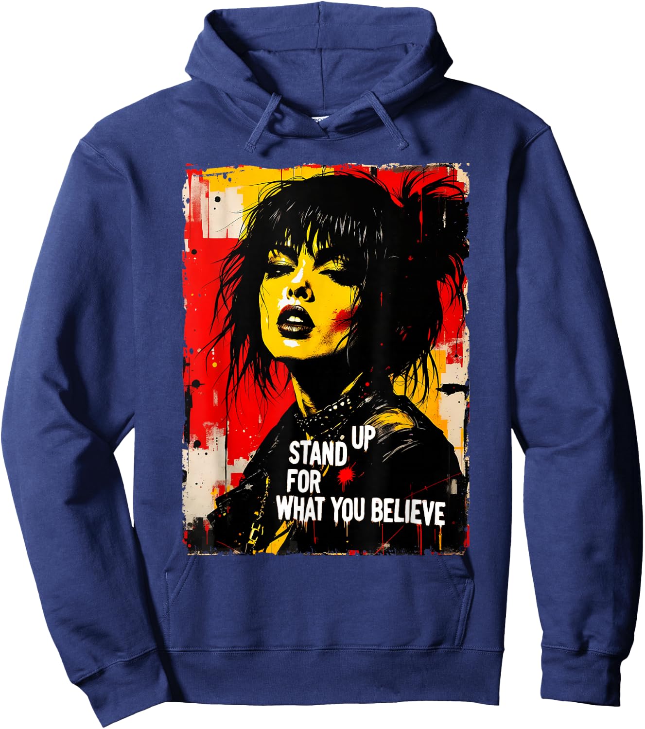 Punk Girl Graffiti Grunge 90s Distressed Graphic Vintage Hoodie - Hoodie | Navy