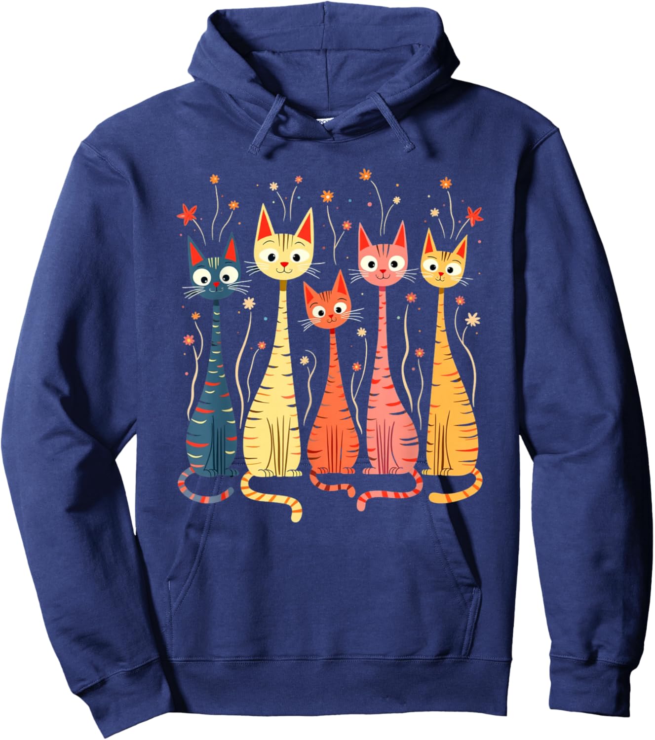 Cute Vintage Retro Mid-Century Long Neck Cats Hoodie - Hoodie | Navy