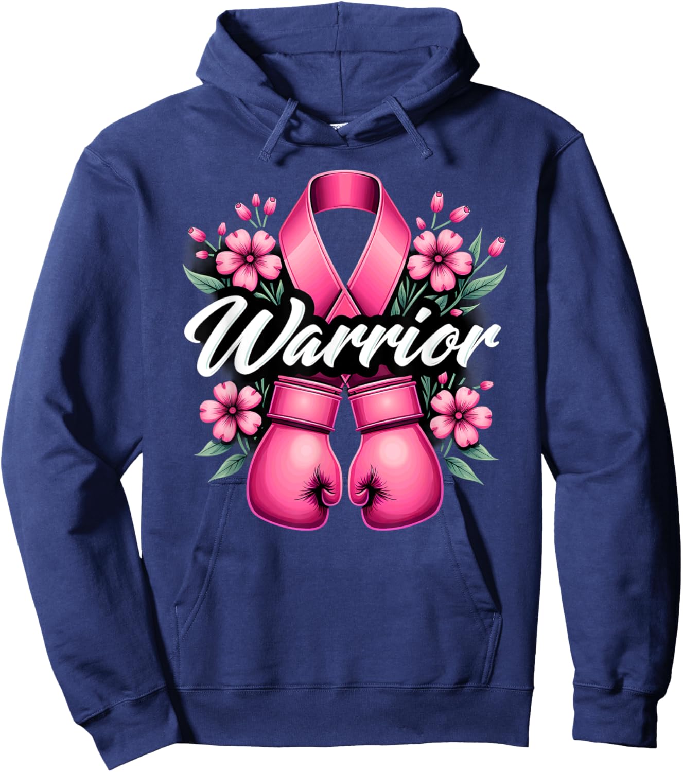 Boxing Gloves Pink Ribbon Breast Cancer Fighter Warrior Hoodie - Hoodie | Navy