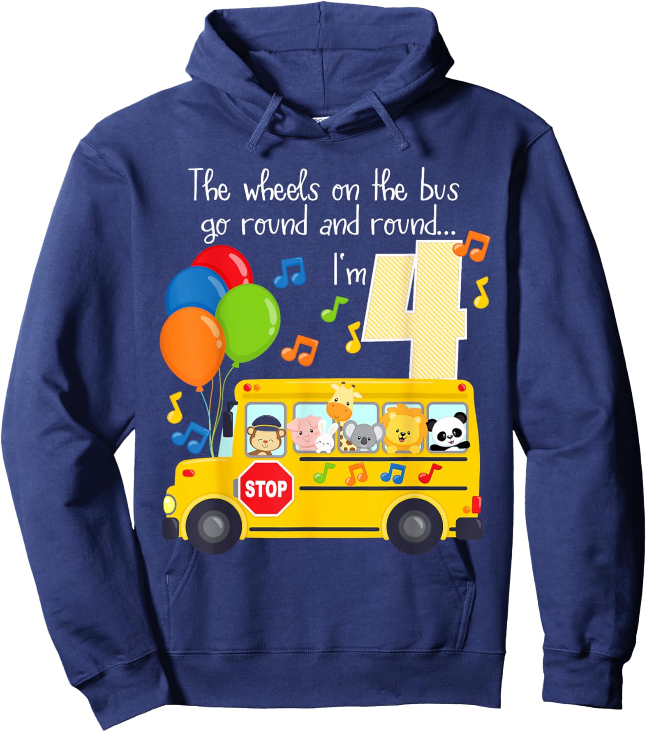 The Wheels On The Bus 4th Birthday 4 Yrs Old Family Matching Hoodie - Hoodie | Navy