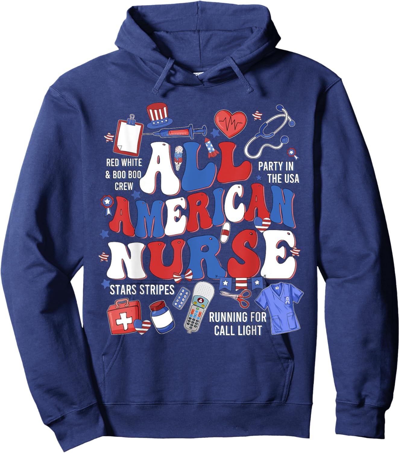 All American Nurse Memorial Day Honor And Remember Hoodie - Hoodie | Navy